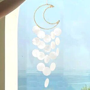 Crescent Moon w Natural Shell Wind Chimes CLEAR